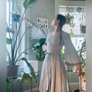 PERFECT ANGEL WING BLUE COTTON 1970s TACHI CASTILLO MAXI DRESS GUNNE SAX STYLE